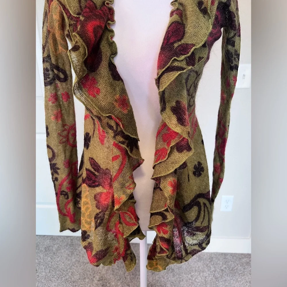 Anthropologie Guinevere Merino wool & mohair blend ruffle cardigan XS - Picture 2 of 9